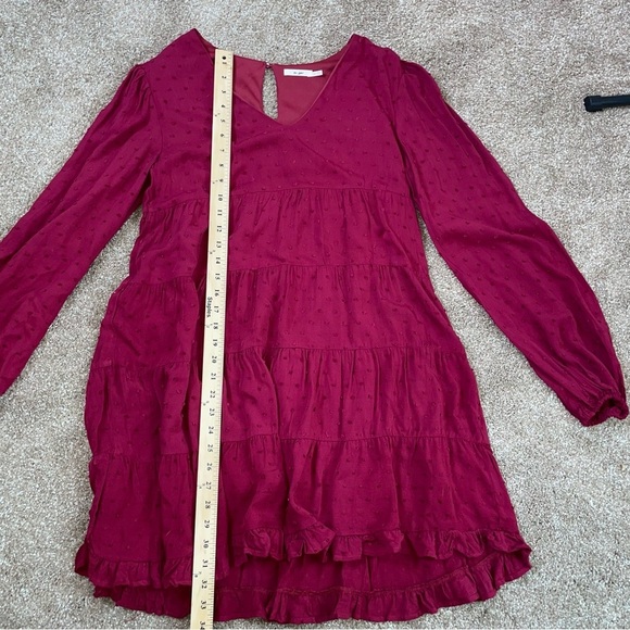Mi Amore Dress swiss dot long puff sleeve tiered lined elastic waist SZ SM wine - Picture 6 of 12